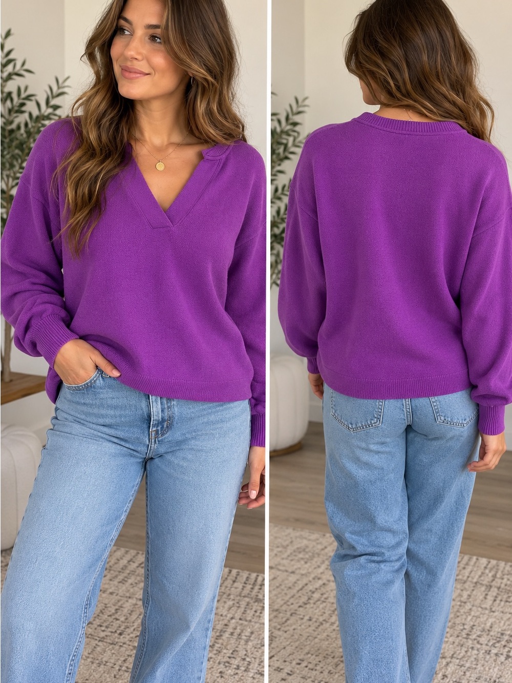 LOFT Women’s Purple V-Neck Sweater Small Long Sleeve
